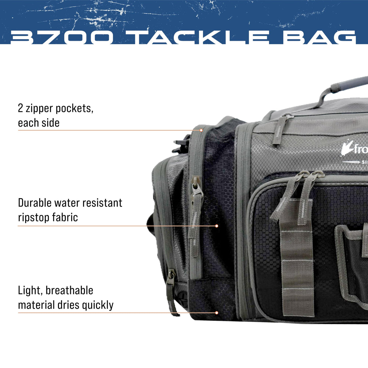 FROGG TOGGS Heavy Duty Fishing Tackle Duffle Bag, Includes Bait Trays, Black, 3700