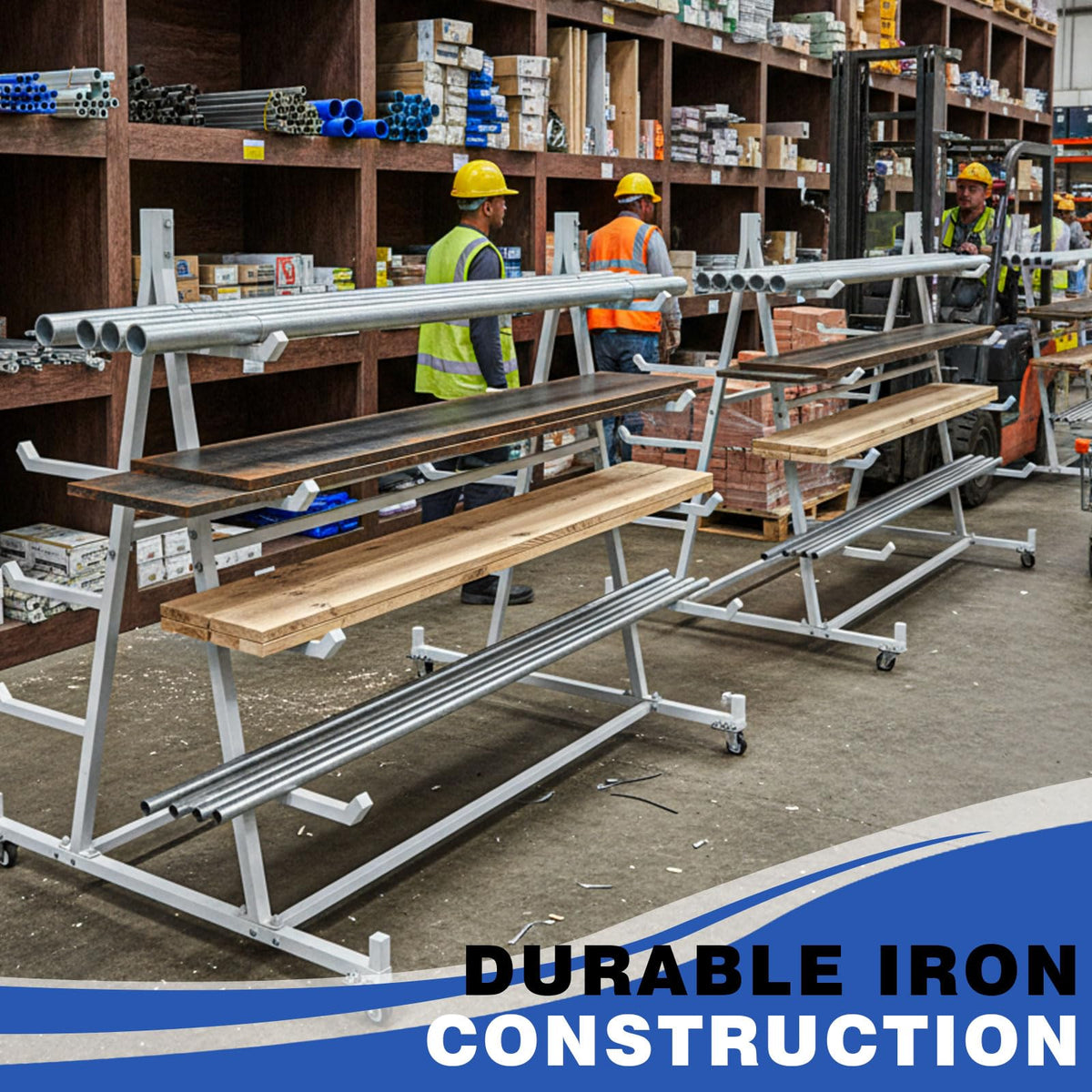 Zonon 56" D x 52" H x 44" W Pipe Rack Cart 5 Tier Horizontal Lumber Storage Rack Heavy Duty 1800lbs Iron Lumber Cantilever Mobile Material Handling Conduit Racking for Garage Workshop Shed Basement