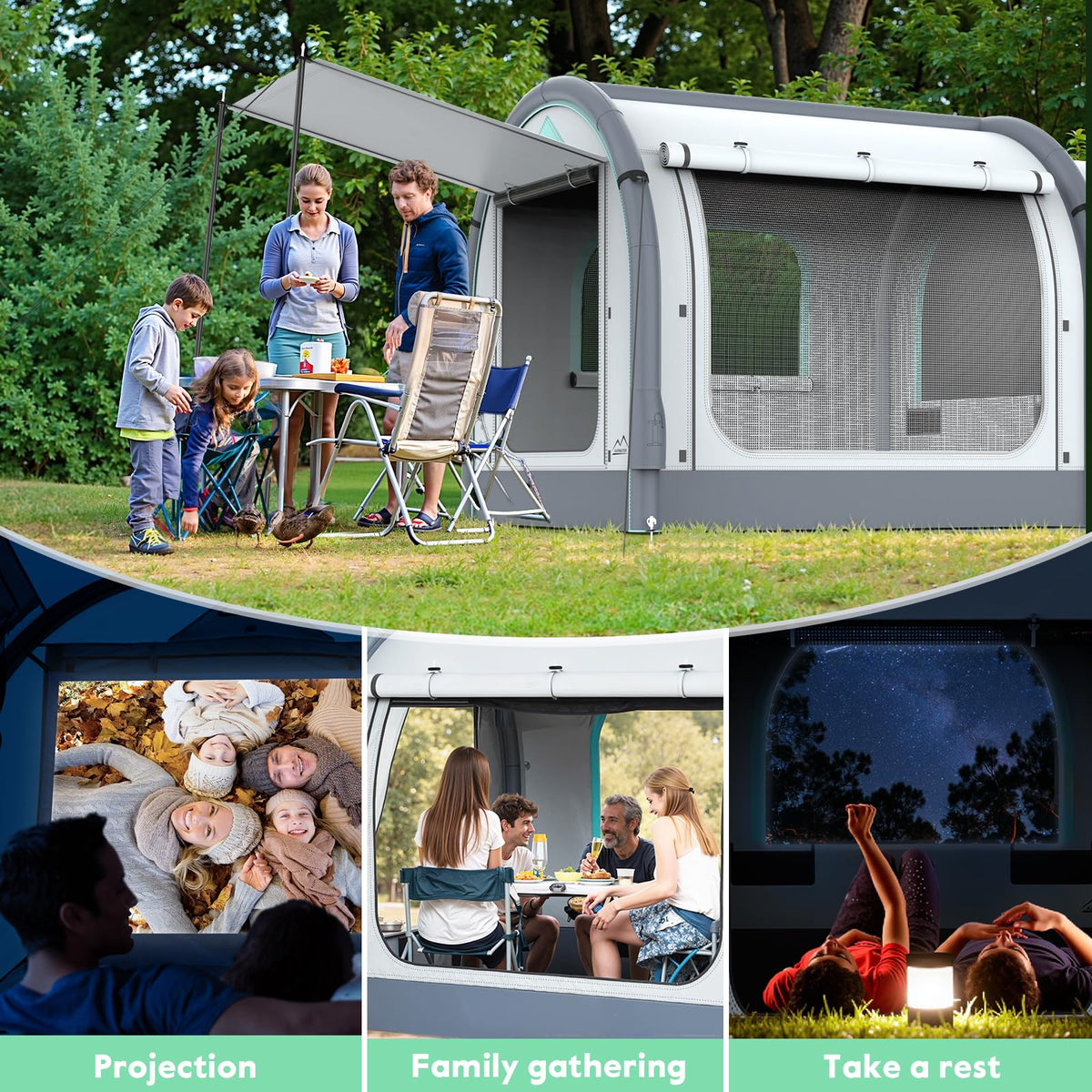Inflatable SUV Tent for Camping, Large Quick Setup Blow Up Glamping Tents, 6-Person Tent with Detachable Car Attachment, Van Tents with Storage Bag &Projection Screen, Waterproof SUV Awning for Travel