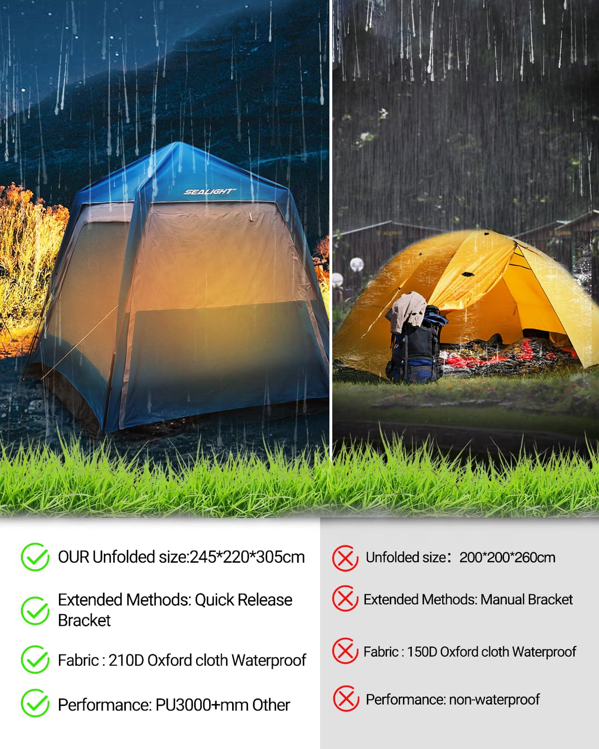 SEALIGHT 4-6 Person SUV Tent, Waterproof Car Tent for Family Trips - Instant Setup Double Layer Waterproof Camping Tents with Storage Bag