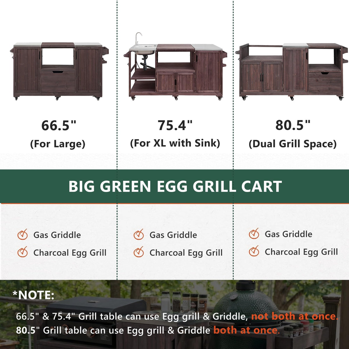 Merax 80.5" Outdoor Kitchen Island for Big Green Egg& Blackstone Griddle,Solid Wood Grill Cart Table with Stainless Steel Top,Drawer for Large Big Green Egg and 21"/28" Blackstone Griddle,Dark Brown