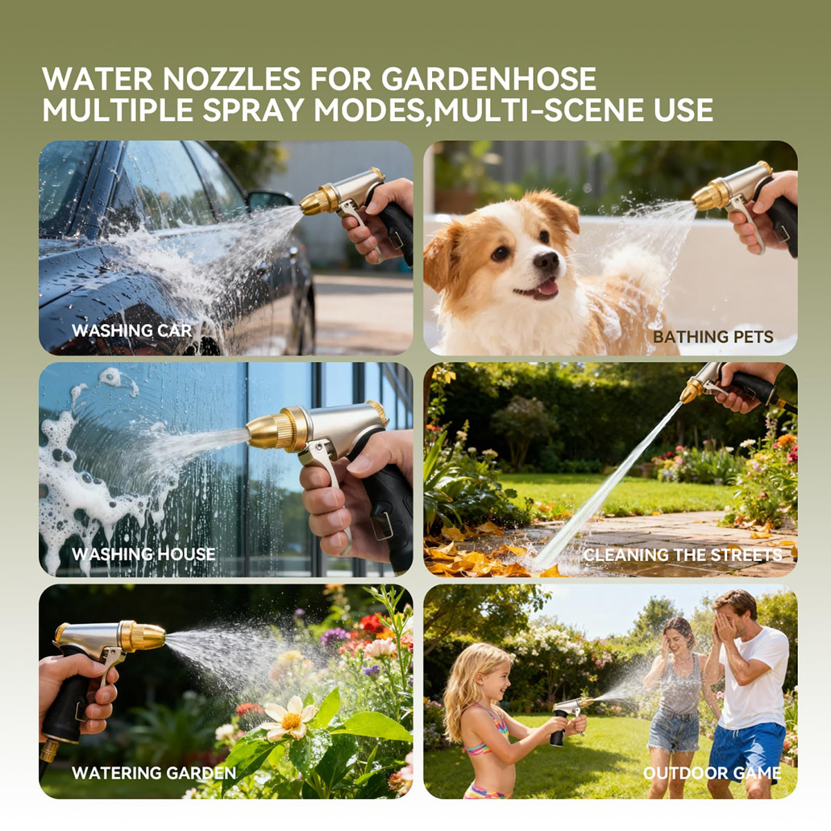 High pressure garden hose nozzle spray，Leak-Proof heavy metal water gun, watering plants and lawn, car washing, yard and pets (Soft Rubber Comfort Grip)