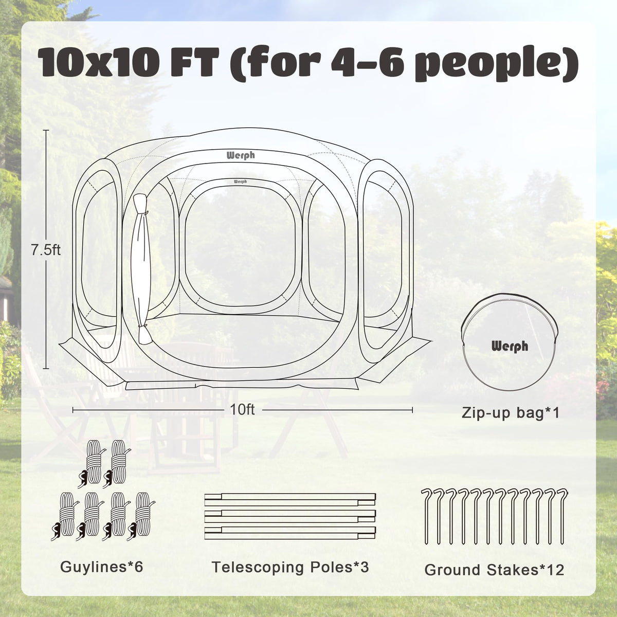 Werph 10x10 Pop Up Screen Tent, Mosquito Net Gazebo, UV Resistant Roof Waterproof Screen Canopy, Quick Setup Outdoor Shelter for Backyard, Patio, Garden, Picnic, Camping and Events, Green