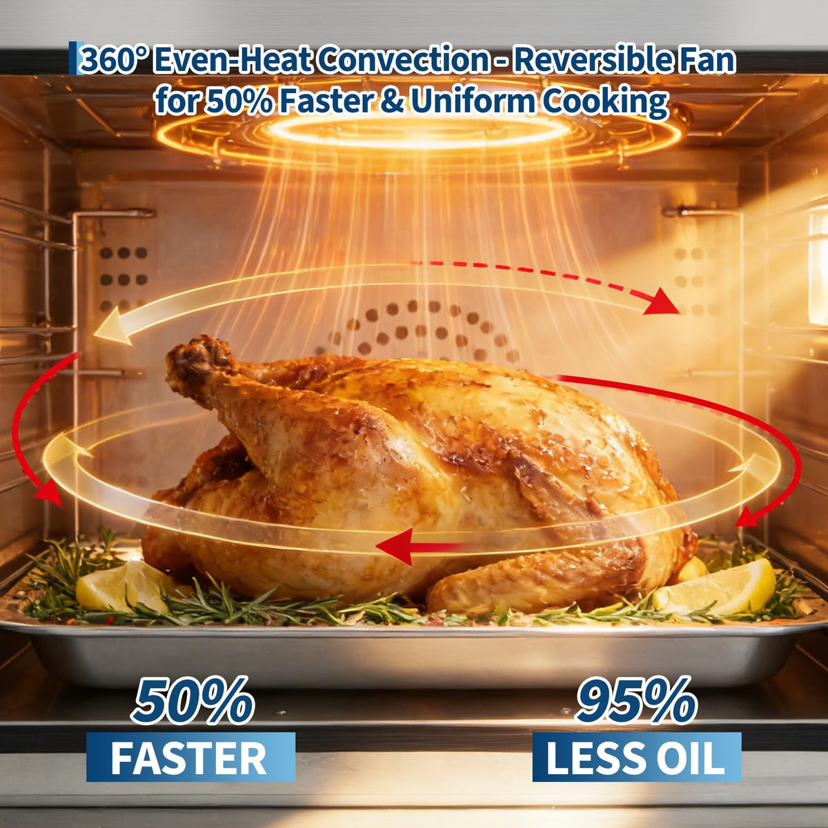 Commercial Countertop Convection Oven, 68L /60Qt 4-Tier Toaster Air Fryer, Stainless Steel Baking Roaster with Front Glass Door, 1440W, 30°c-300°c, Trays, Wire Racks, US Plug, 1.5m Cord, YS-CCO-120
