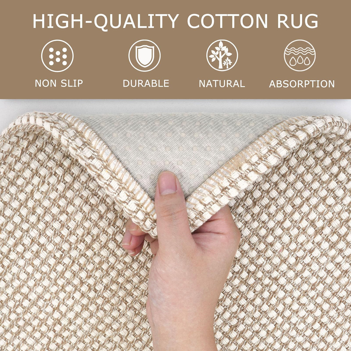 KOZYFLY Indoor Door Mat 2x3 ft Small Area Rugs Washable Front Door Mat Non Slip Rubber Backed Entryway Rug Cotton Entrance Doormat for Front Porch Bathroom Kitchen Bedroom, Ivory/Khaki
