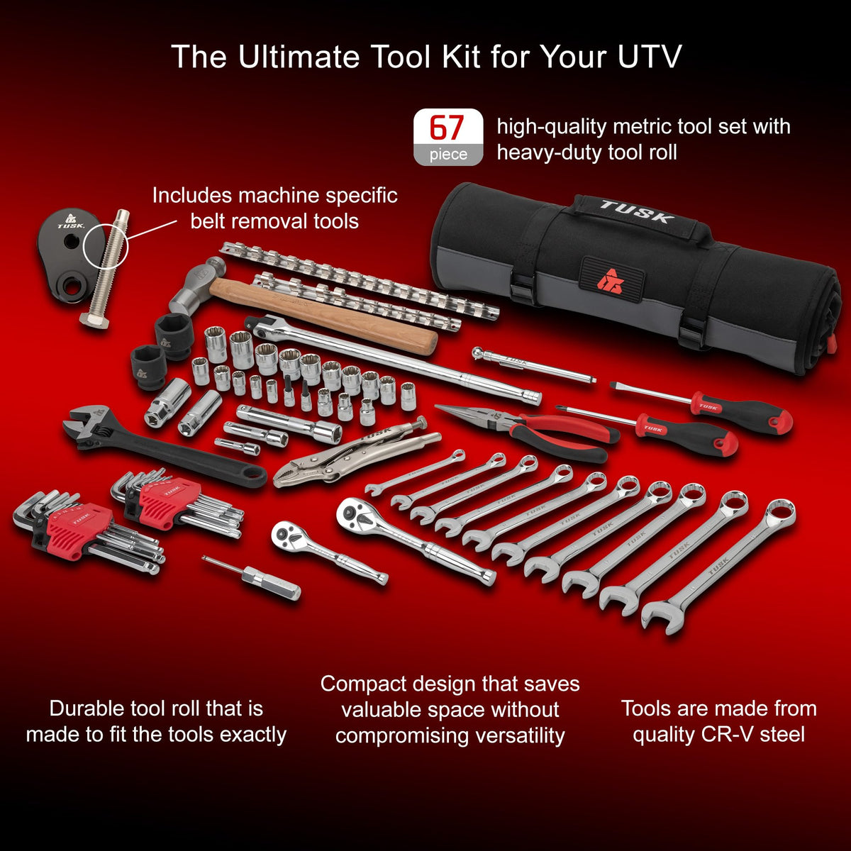 Tusk UTV Tool Roll Kit with Belt Removal Tools Compatible with Can-Am Maverick X3 72 Inch 2017-2026/X3 64 Inch 2021-2026