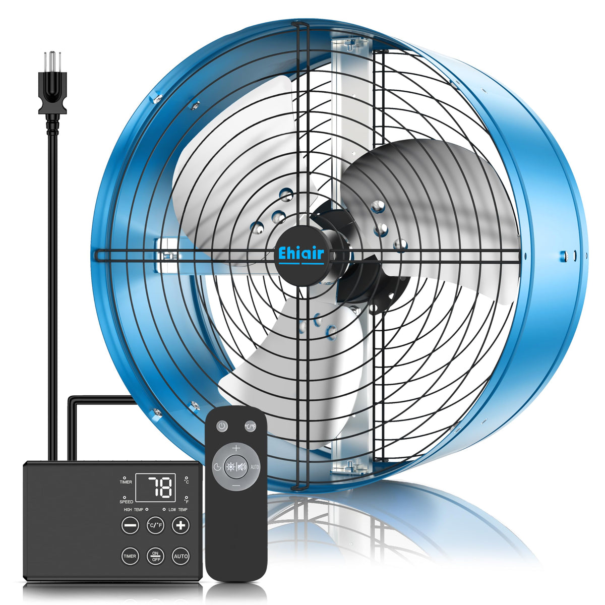 Ehiair 15" Attic Fan with Thermostat & Remote Control, 1800 CFM Gable Vent Exhaust Fan, Auto On/Off Based on Temperature, 2500 Sq Ft Coverage, 70W, 3 Speeds, 18-Hour Timer, Plug-and-Play