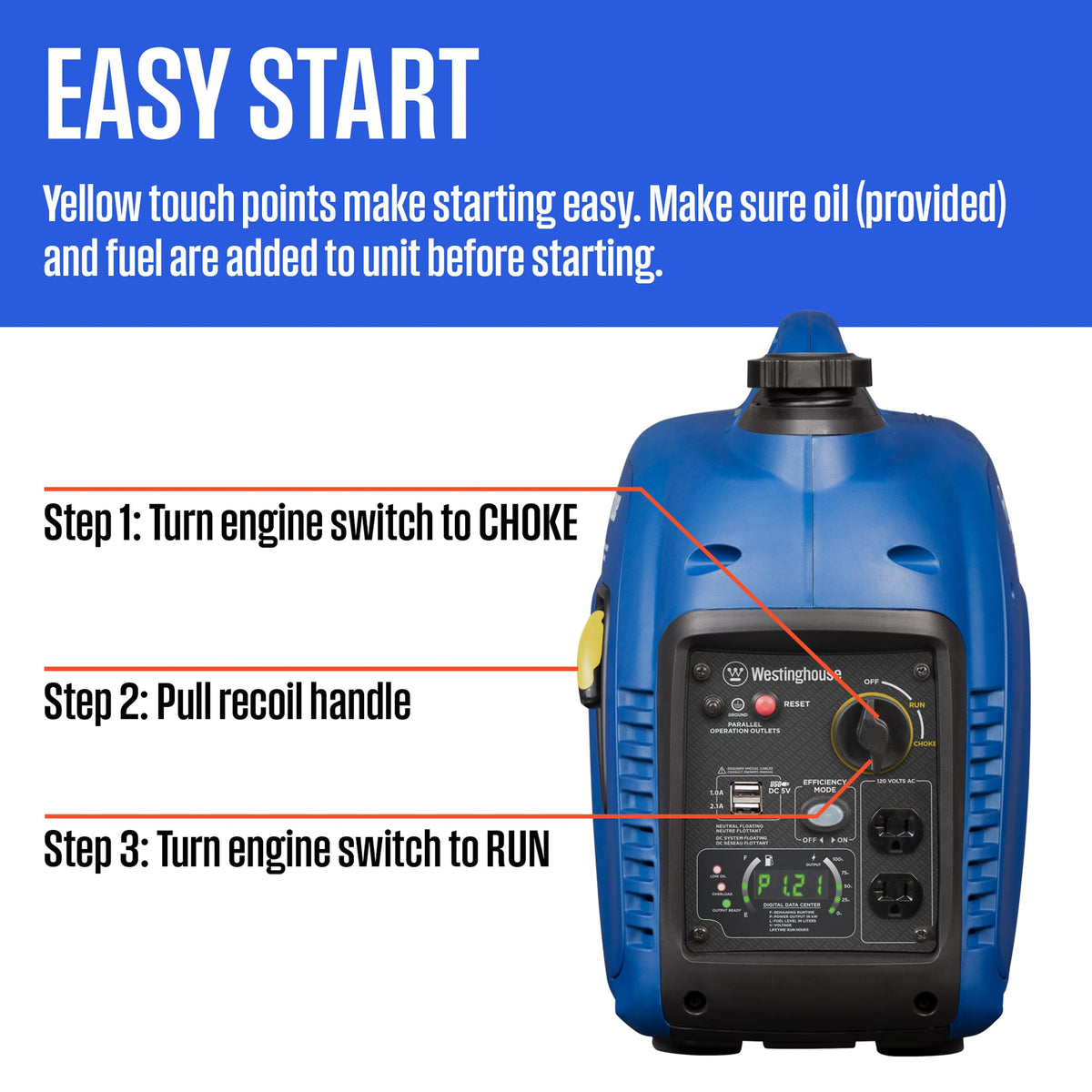 Westinghouse 2800 Peak Watt Super Quiet & Lightweight Portable Inverter Generator, Gas Powered, Parallel Capable, Long Run Time