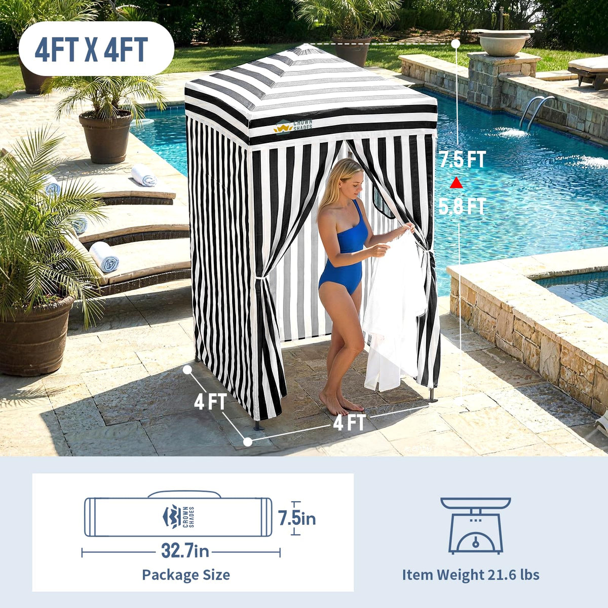 CROWN SHADES 4x4 Pop Up Changing Tent, Patented One-Push Center Lock Portable Changing Room, Privacy Canopy for Camping, Poolside, Beach, Photoshoots, Black/White