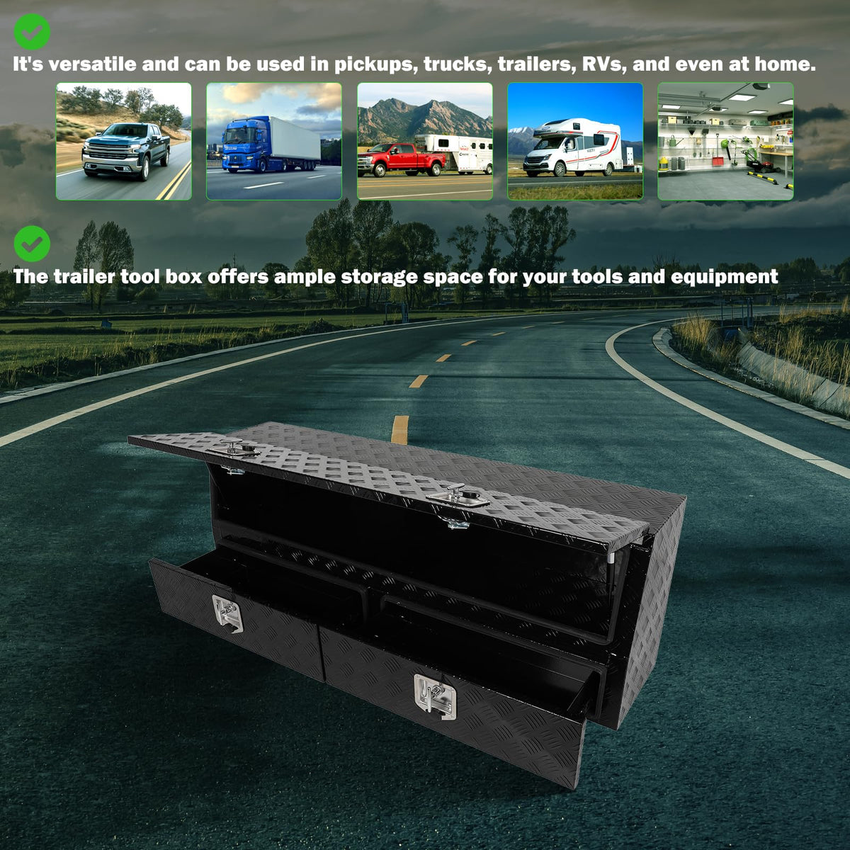 SCITOO 60" Aluminum Diamond Plate Truck Bed Tool Box,Heavy Duty Crossover Storage for Most Full Size Pickups,Lockable Weatherproof Chest,Fits 60 Inch Truck Beds,Easy Access to Load and Unload