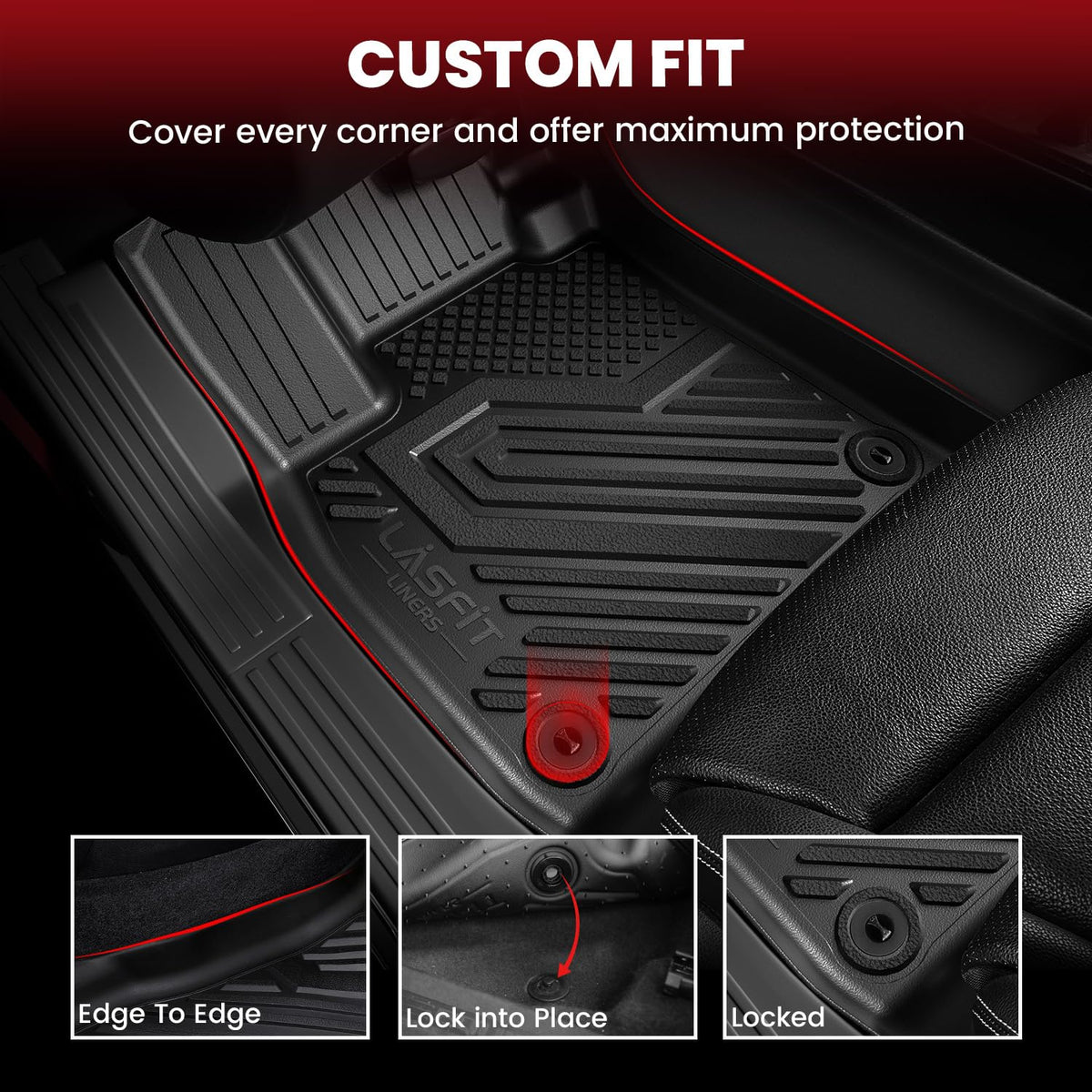 LASFIT Floor Mats for Ford Expedition | Expedition Max 8 Seater 2021 2022 2023 2024(Not Fit 7 Seats), All Weather TPE Protector Custom Fit for SUV Car Liners, 1st& 2nd& 3rd Row, Black 4pcs