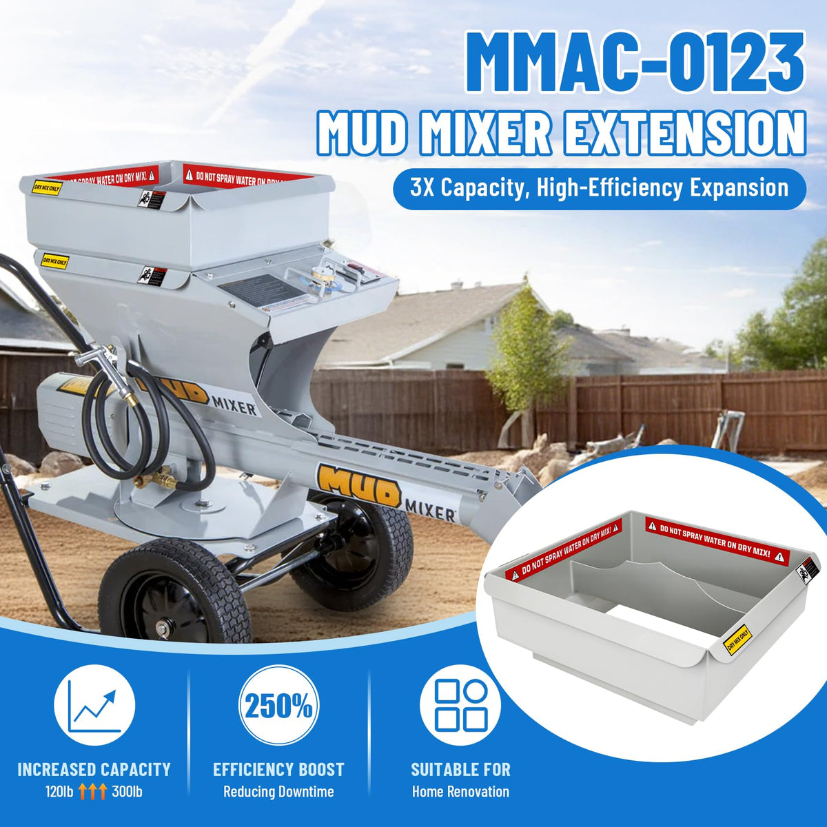 𝑼𝒑𝒈𝒓𝒂𝒅𝒆 MMXR-3221 Mud Mixer Set, MMAC-0123 Mud Mixer Hopper Extension and MMAC-0133 Chute Extension, Rust Resistant Heavy-Duty Steel, for Large Construction, 3-Yr Service