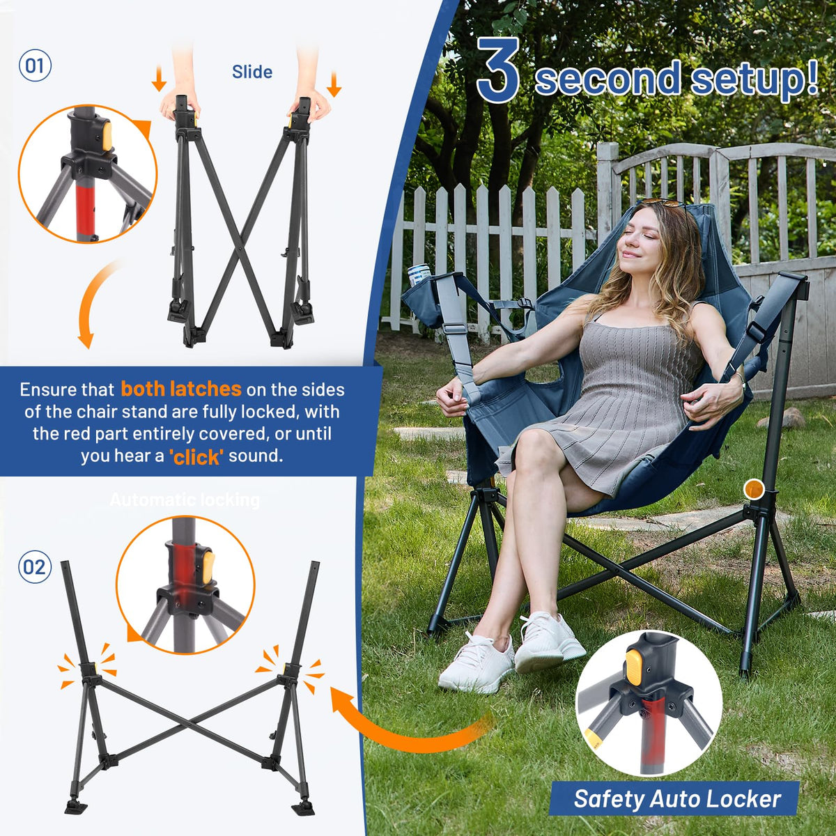 TIMBER RIDGE Hammock Camping Chair, Oversized Swinging Hammock Chair with Adjustable Back and Seat for Outdoor Lawn, Sports, Supports 400lbs, Blue