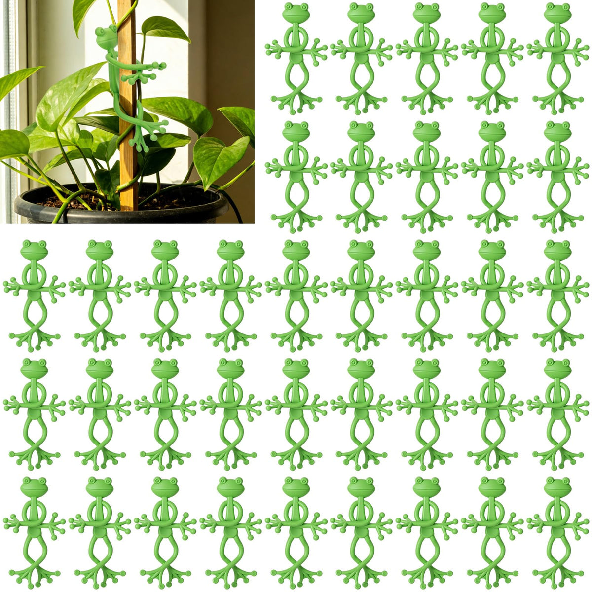 36 Pcs Frog Planter Hugger Frog Plant Stand Holder Bulk Green Frogs Plant Flower Pot Hugger Climbing Fixture Clip Plants Propagation Buddy Cute Support for Climbing Plants Indoor Outdoor Garden