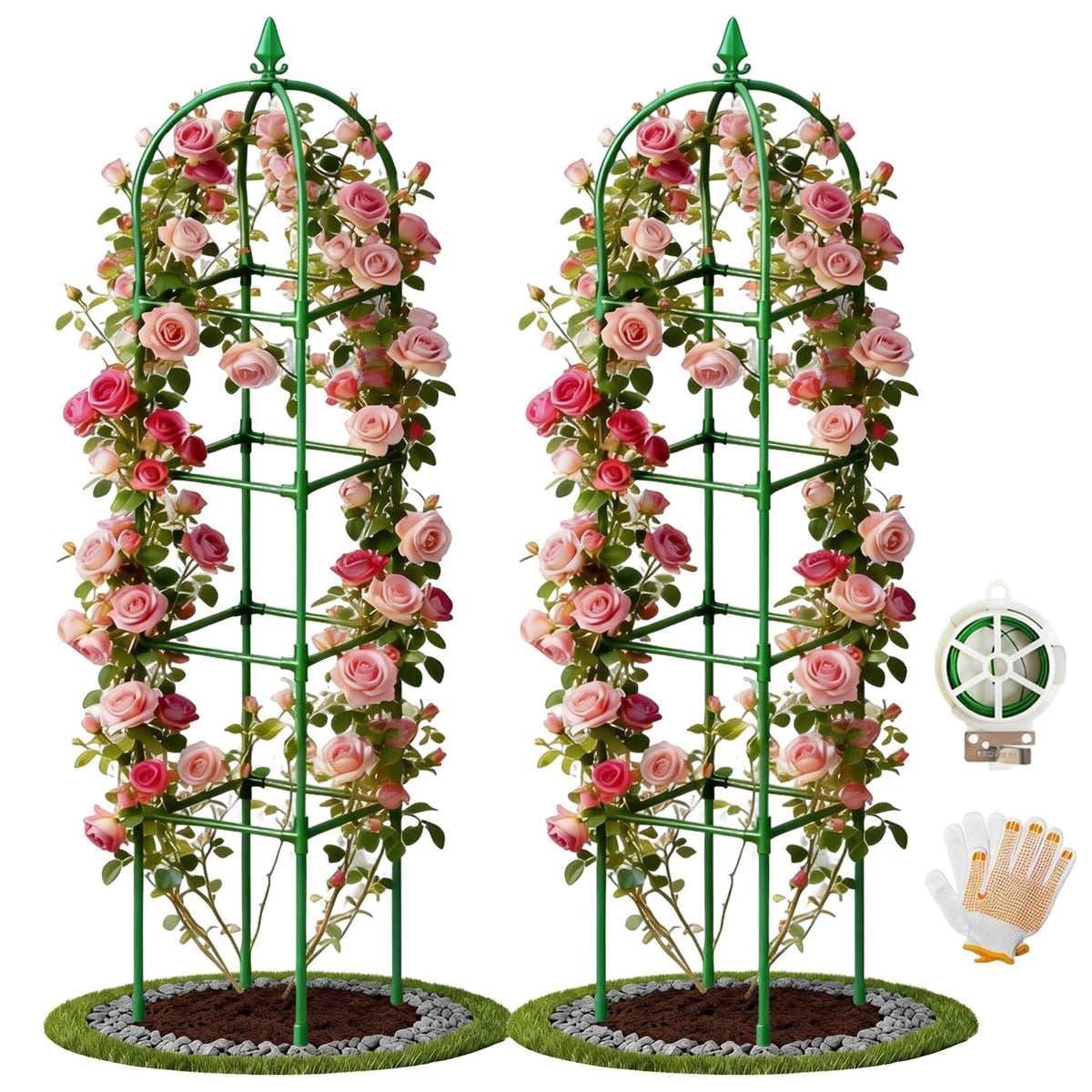 2 Pack Garden Obelisk Trellis for Climbing Plants, 72" Metal Rustproof Rose Trellis, Tower Potted Cages Plant Support for Flowers/Vegetables/Vines, Indoor Outdoor Garden Patio