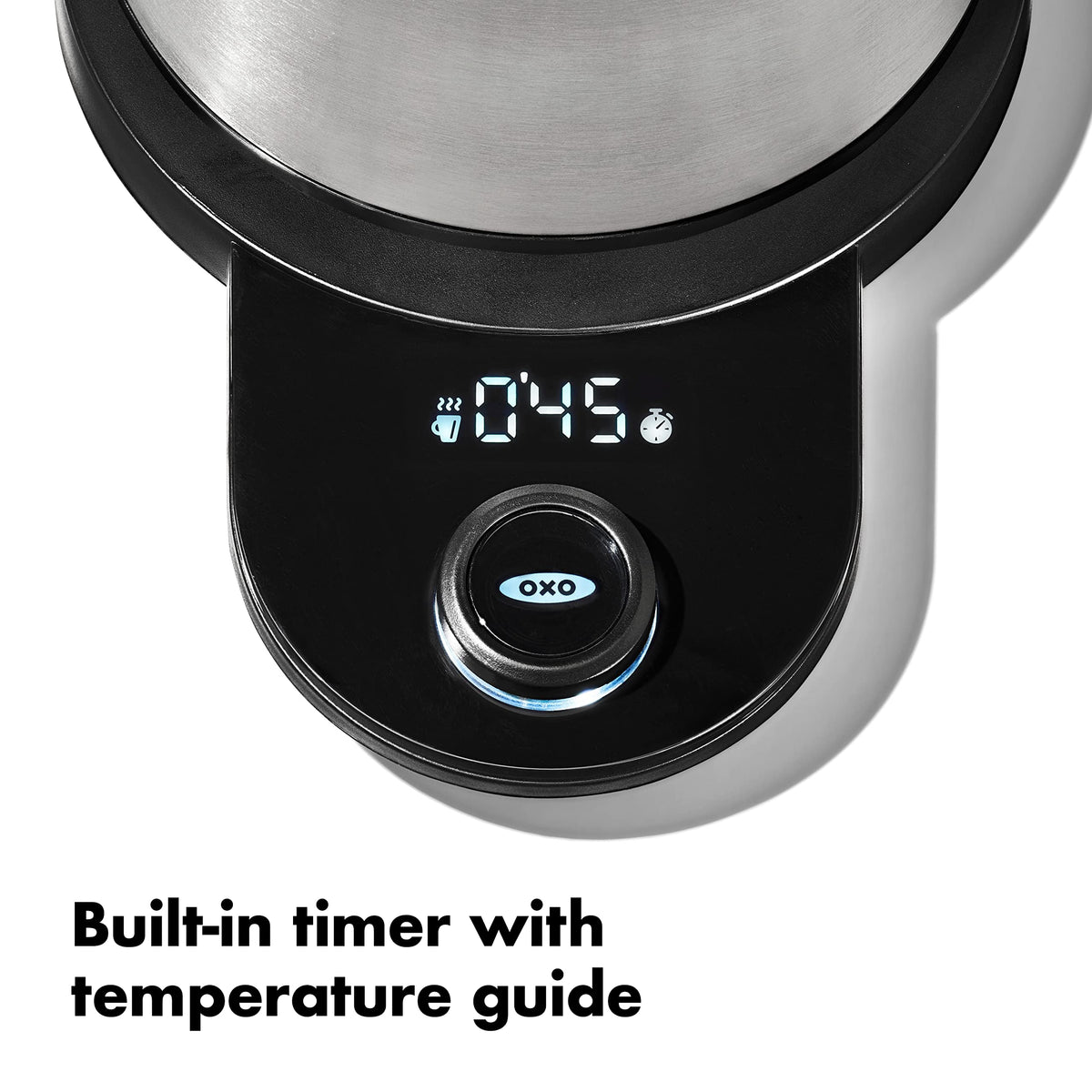 OXO Brew Adjustable Temperature Pour Over Kettle, 1 L, Gooseneck Electric Kettle, Stainless Steel with Timer