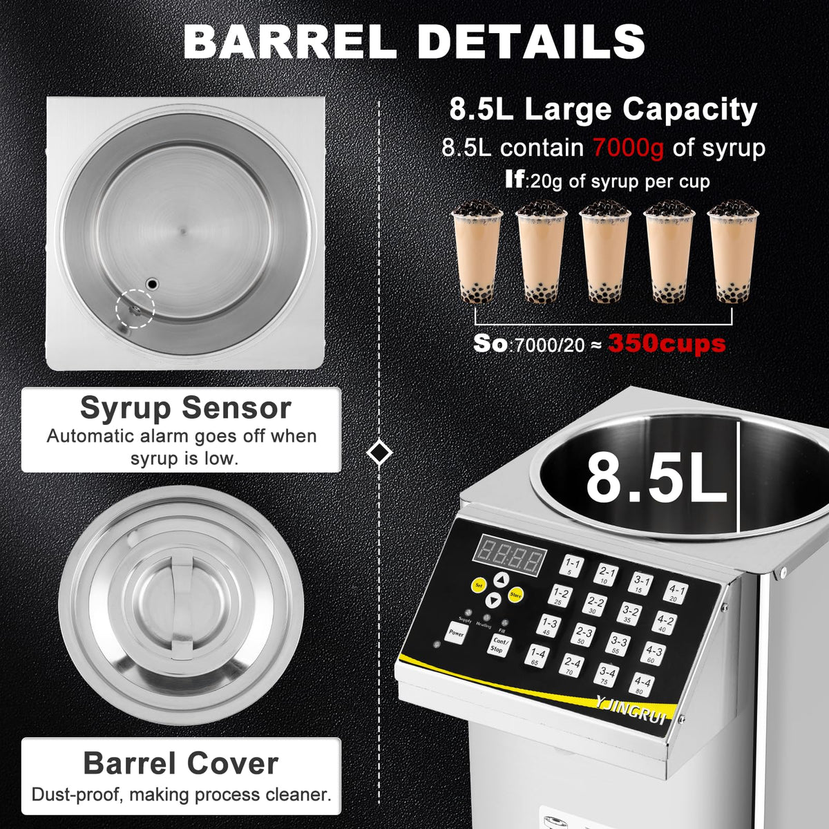 YJINGRUI Fructose Dispenser, Brushed Stainless Steel Fructose Machine, Fructose Dispenser Machine (8.5L 110V 16Groups)
