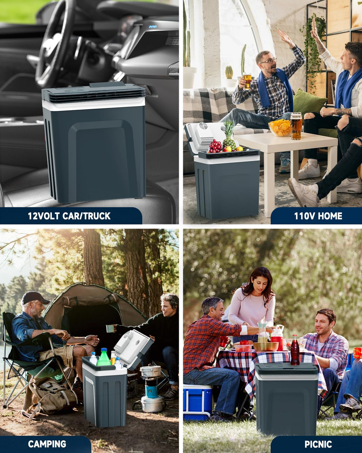 SubSun 27 Quart Electric Cooler and Warmer with Handle, 25L Portable Thermoelectric Fridge for Vehicles & Trucks, 12 Volt Car Fridge Cooler with 12V DC & 110 AC for Camping, Travel & Picnics, Grey