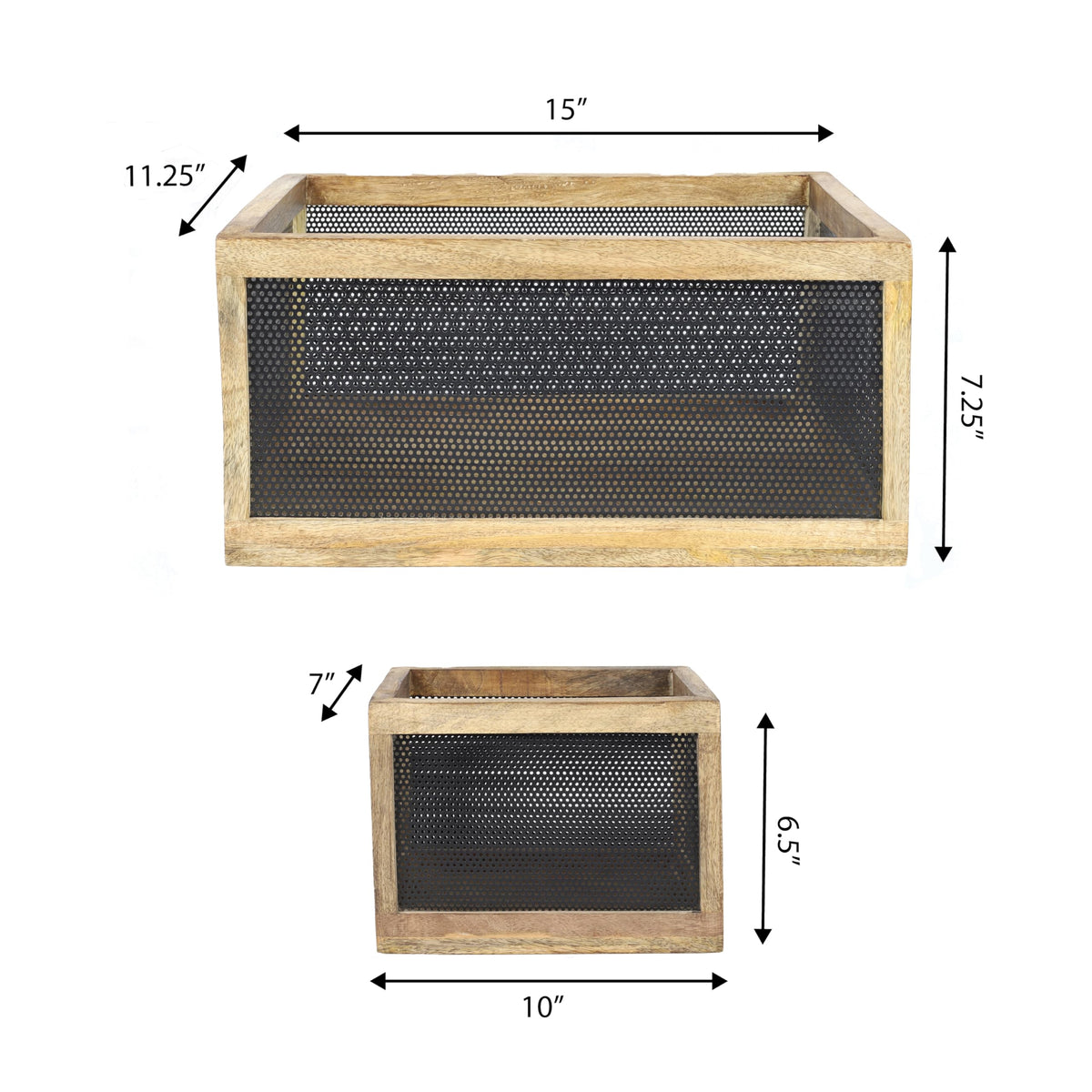 happimess BSK3005B-3SET Fallon Modern Minimalist Wooden Metal Nesting Storage Baskets for Shelves, Cabinets, Pantry, Countertop, Mesh Open Bin Basket for Organizing Supplies, Black/Natural (Set of 3)