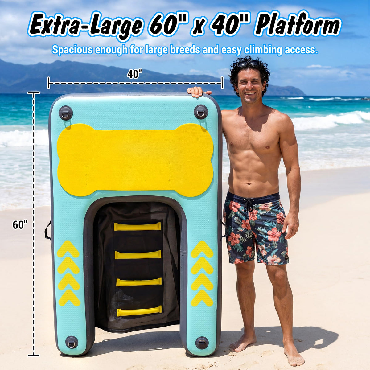 Dog Ramp for Pool & Lake, Inflatable Water Platform 60'' x 40'' Floating Dock for Pets Up to 240 lbs, Non-Slip EVA Surface with Ladder, Boat & Dock Access for Swimming and Outdoor Use