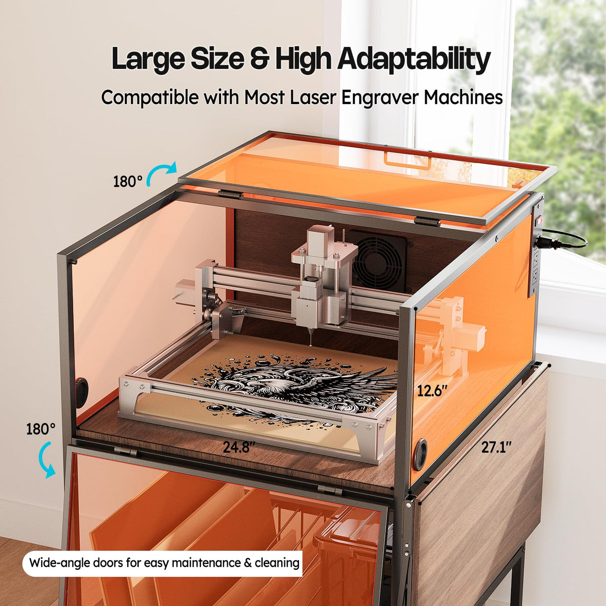 Crafit Laser Engraver Enclosure Cabinet with Exhaust, Laser Engraving Table with Ventilation Fan, Heavy Duty Laser Cutter Protective Cover Tent with Eye Protection, Insulates against Noise Fumes Odors