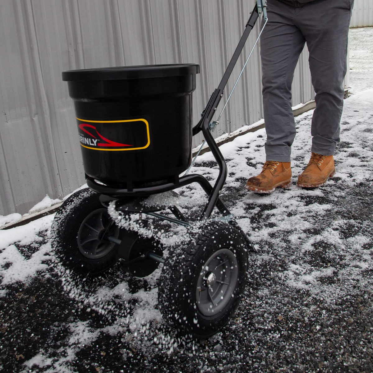 Brinly P20-500BHDF-A Push Spreader with Side Deflector Kit and Hopper Grate, 50 lb. Capacity - Flat Black