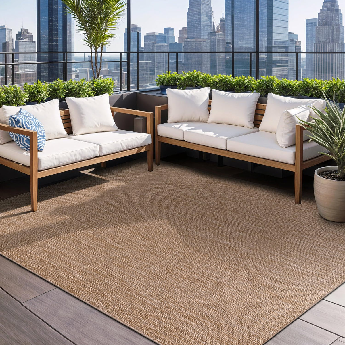 Beverly Rug Indoor Outdoor Rug 9x12, Washable Outside Carpet for Patio, Deck, Porch, Solid Modern Area Rug, Water Resistant, Jute Beige