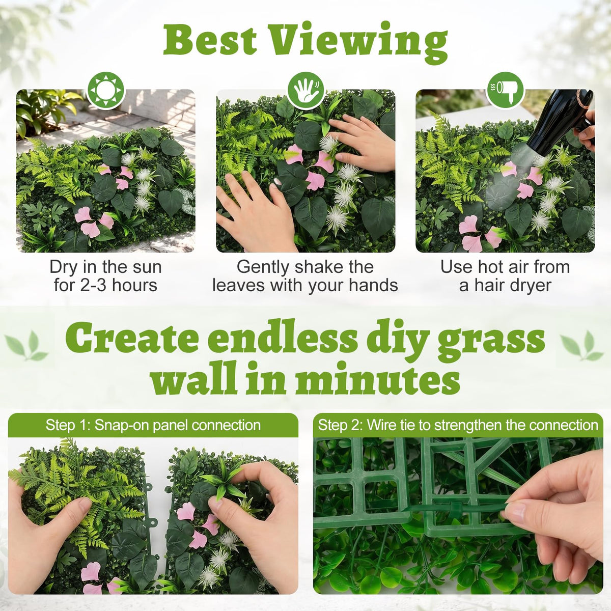 Artificial Grass Wall Panels 12pcs Boxwood Pink Bougainvillea Foliage Fern UV Protected Faux Greenery Hedge, Privacy Fence Screen, Grass Backdrop for Outdoor Indoor Garden Wall Decor 16'' x 24''