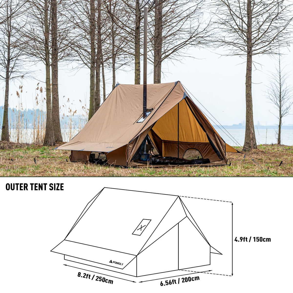 POMOLY Camping Hot Tent Cabin Tent, Chalet 70 Pro Portable Wall Tents with Stove Jack and Two Poles for 2-3 Person Hiking, Backpacking (M)