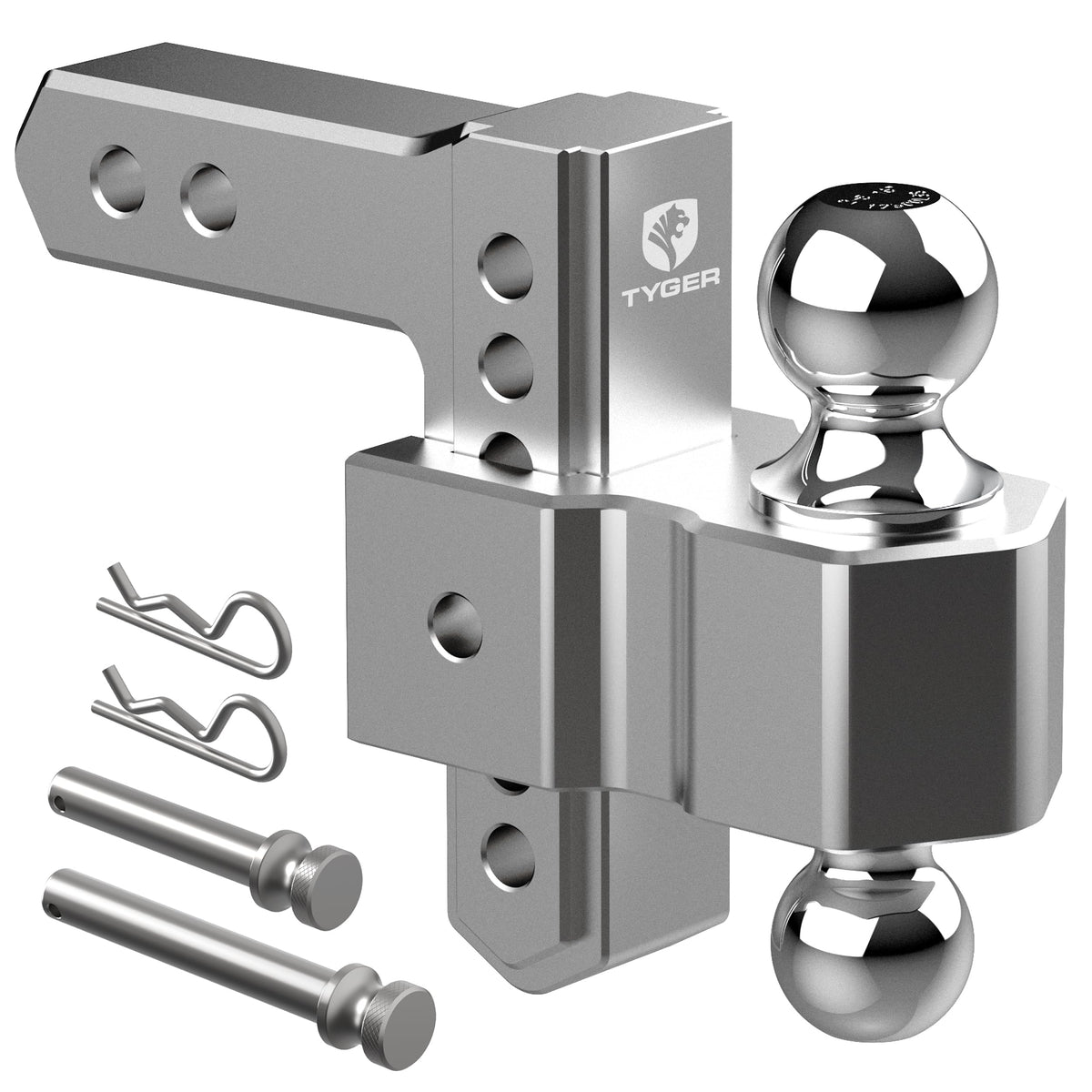 Tyger Auto Adjustable Drop Hitch Dual-Ball Mount with 2" and 2-5/16" Towing Balls | Fits 2" Receivers | 12500 lbs GTW | Aluminum | Trailers Boats ATVs RVs | TG-DB6U12047
