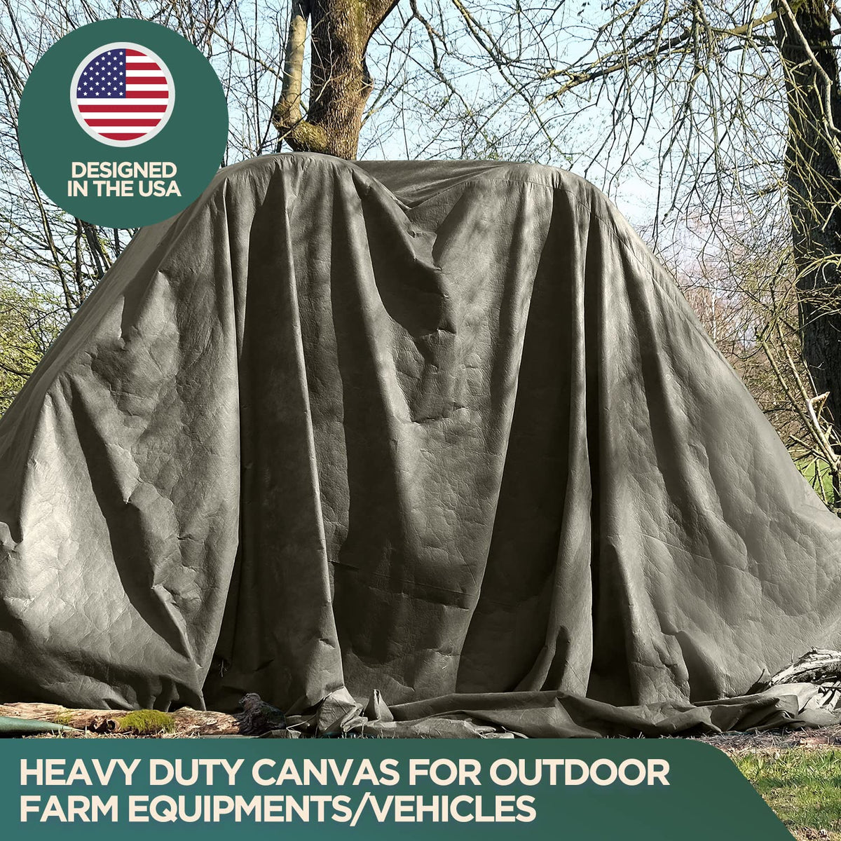 CCS Waterproof Canvas Tarp Cover (21oz) – Heavy Duty Duck Cloth, Waxed Canvas Tarpaulin with Rustproof Brass Grommets for Camping, Construction, Equipment & Outdoor Use (Olive Drab, 12x20 Ft)