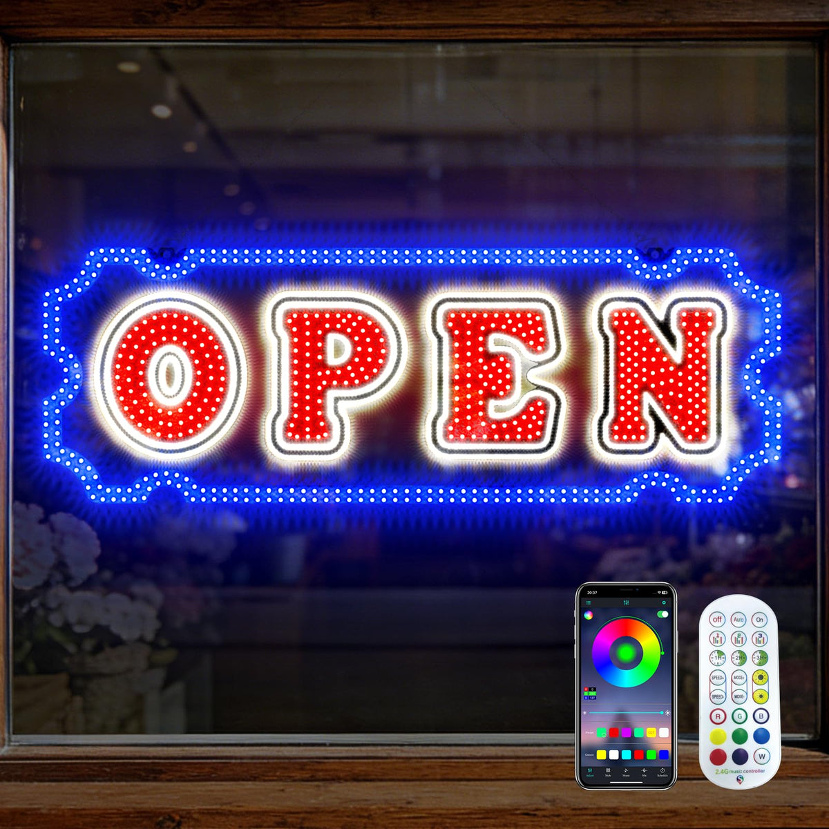 LemonNova 40" x 14" LED Open Sign for Business, Ultra Bright Open Sign with Bluetooth App & Remote, Timer, 64 Custom Colors, 29 Modes, Dimmable for Bar, Salon, Restaurant, Cafe and More Businesses