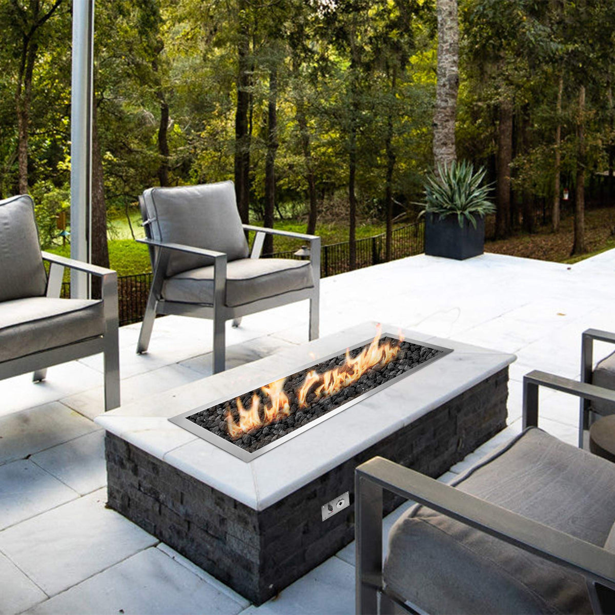 Stanbroil 48 x 6 Inch Linear Natural Gas Fire Pit Burner with Spark Ignition Kit, Stainless Steel Gas Fire Pit Kit Insert for DIY Fireplace, 91,000 BTU'S Max