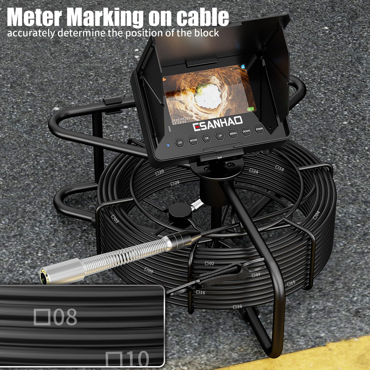 ESANHAO Sewer Camera 100ft Drain Pipe Camera Plumbing Snake 8500mAh Battery, 23mm HD, 12LEDs, DVR Recording, 32GB TF Card Included