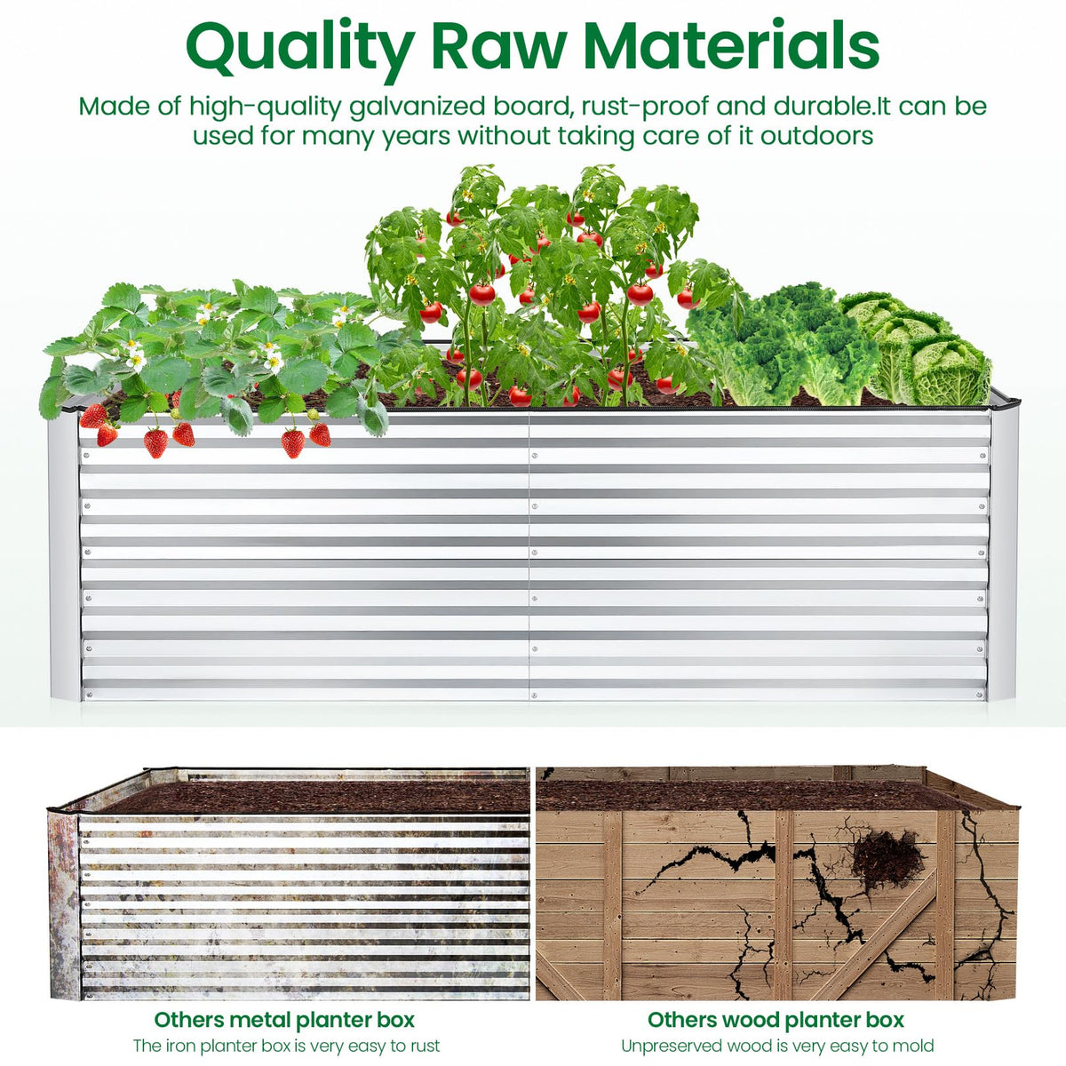 6x3x2FT Raised Garden Bed Kit, Galvanized Planter Raised Garden Boxes Outdoor w/Anti Cutting Strip & A pair of gloves, Deep Root Raised Planter for Vegetables, Fruits, Flowers and Herbs, Silver