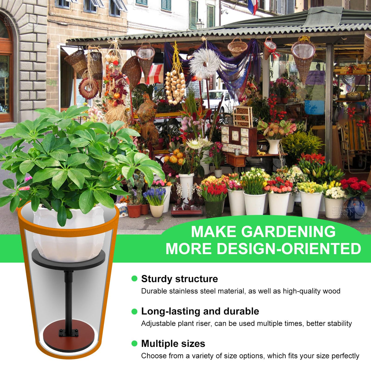 Adjustable Plant Risers for Inside Pots for Large Pots (13-21 in) Plant Risers Wooden Plant Risers for Pots Outdoor Tall Taper Flower Pot (6" 8" 10" Base or Top) for High Pots of Various Shapes(2 Pcs)
