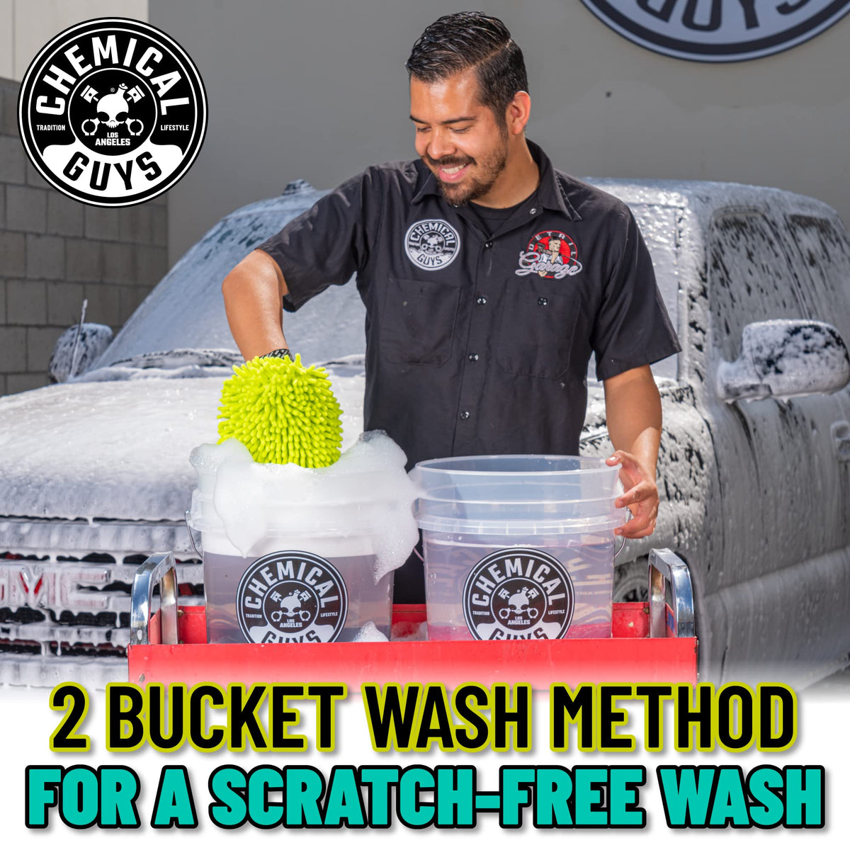 Chemical Guys Two Car Wash Bucket Kit with Dual Dirt Trap Filters, Chenille Wash Mitt, Mr. Pink, Citrus Wash, After Wash, and Drying Towel - 11 Items - Two Bucket Method Complete Setup