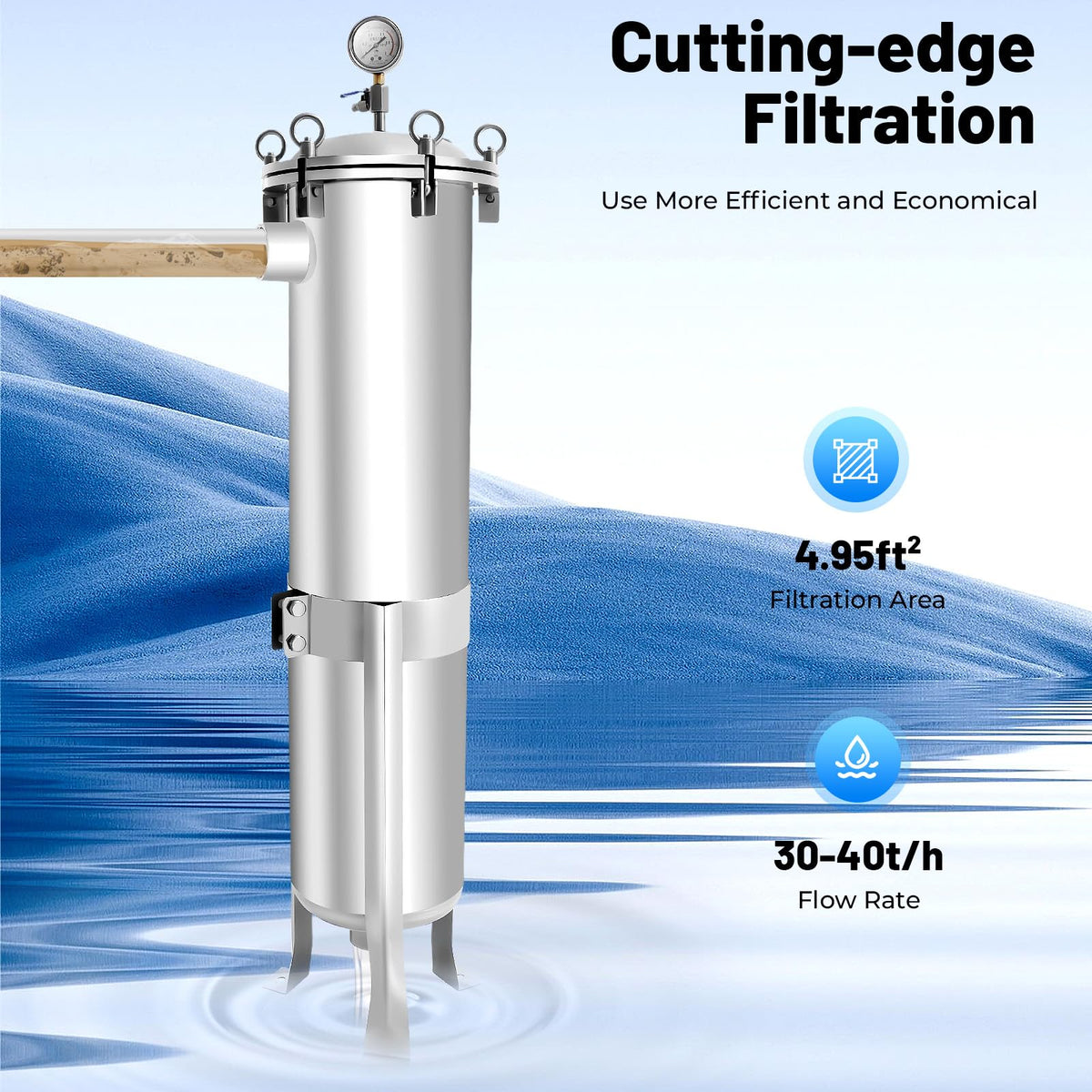 2" NPT Stainless Steel Bag Filter w/Mesh 150PSI Multi-Purpose Bag Filtering Equipment Heavy Duty Industrial Sock Filter Housing Bag Water Filter Purification Equipment