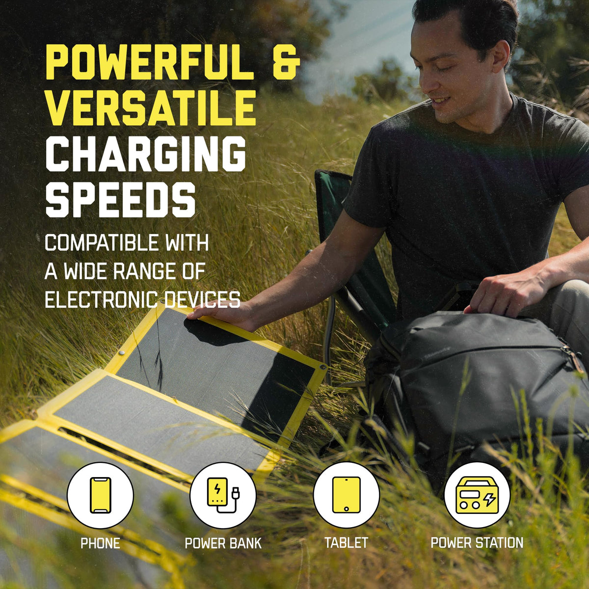 SunJack – 60 Watt Foldable Solar Panel, ETFE Waterproof Portable Solar Panel with Kickstands, USB-C PD30W, USB-A QC3.0, DC Output, Solar Panels for Camping, Hiking, Emergency Power