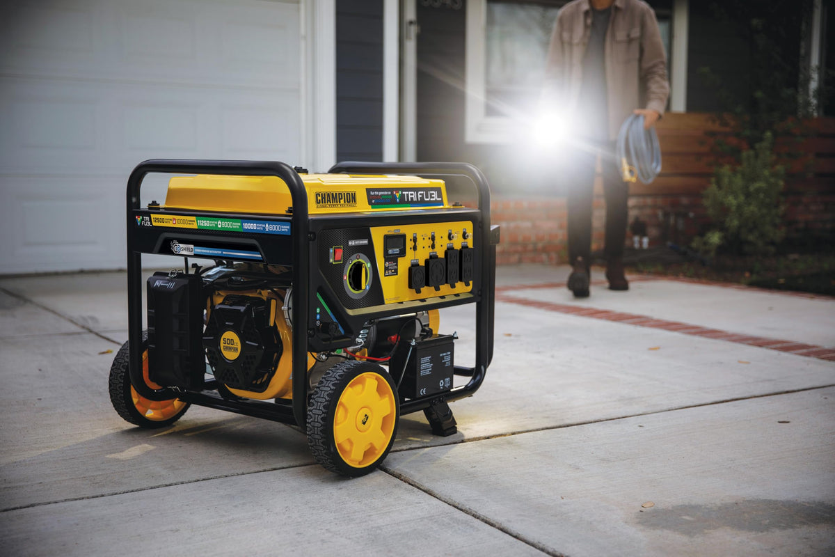 Champion Power Equipment 12,500-Watt Electric Start Tri Fuel Home Backup Portable Generator with Free 3-Year Warranty