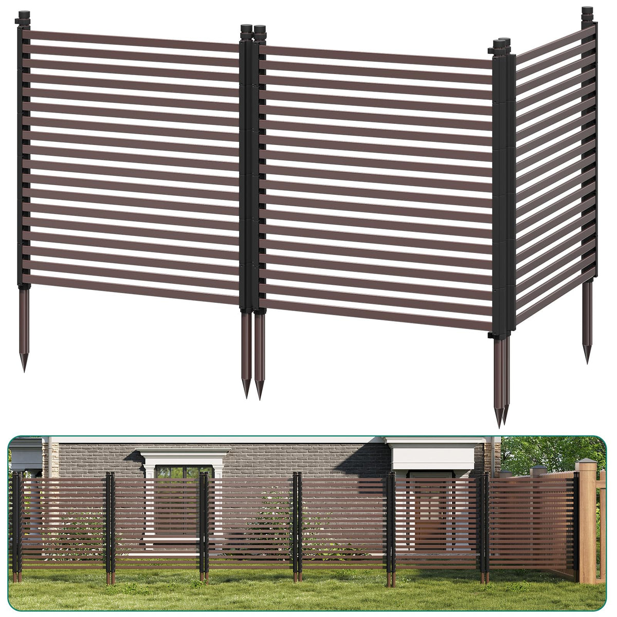 Garvee Privacy Fence Panels for Outside, 48" h×106" w 3-Panel No-Dig, Rustproof Decorative Garden Barrier, Air Conditioner Fence Panels, Pool Equipment Enclosure, Trash Can Screens, Easy Install