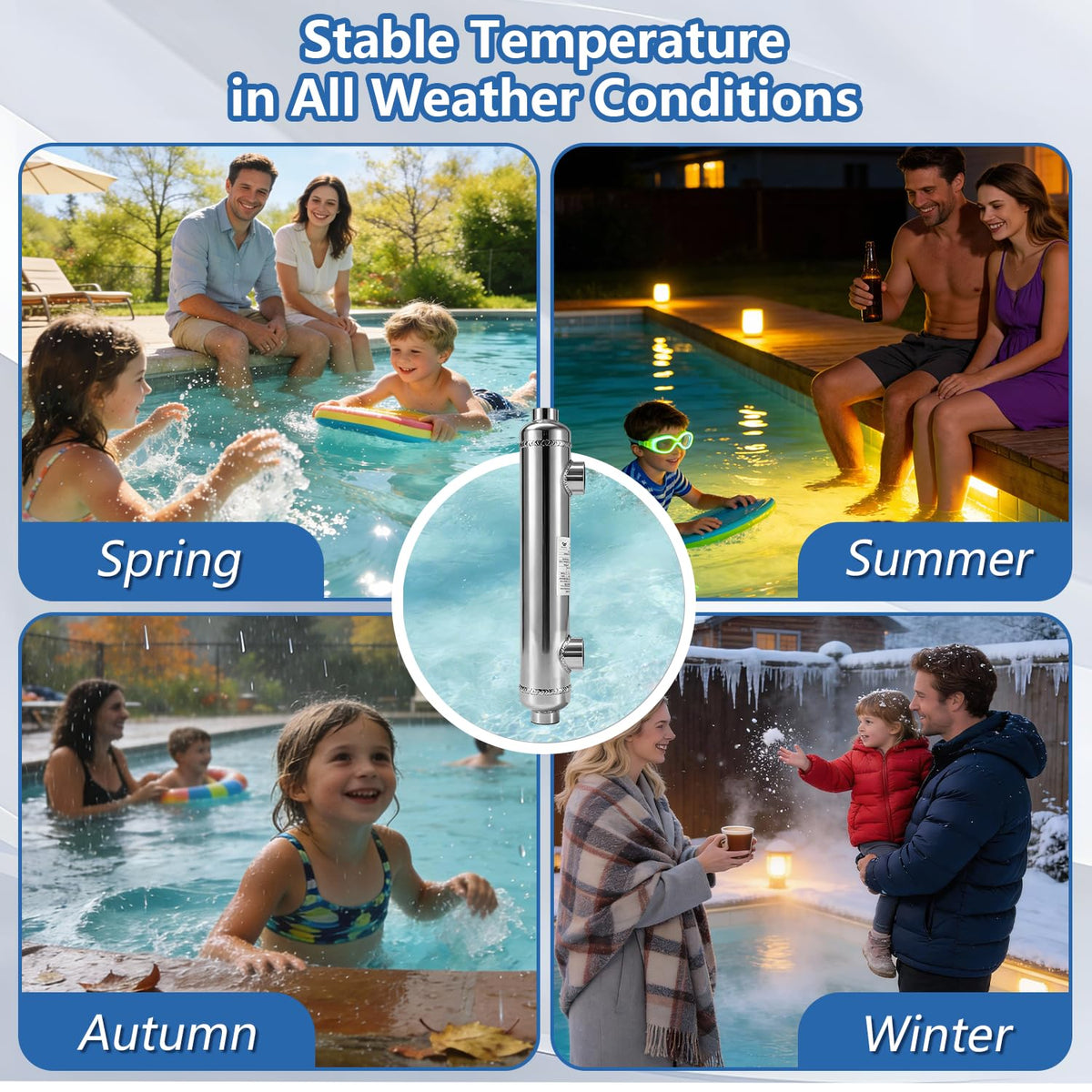 AB Swimming Pool Heat Exchanger 55kBtu Stainless Steel 316L Same Side Ports 1 1/2" & 1" FPT