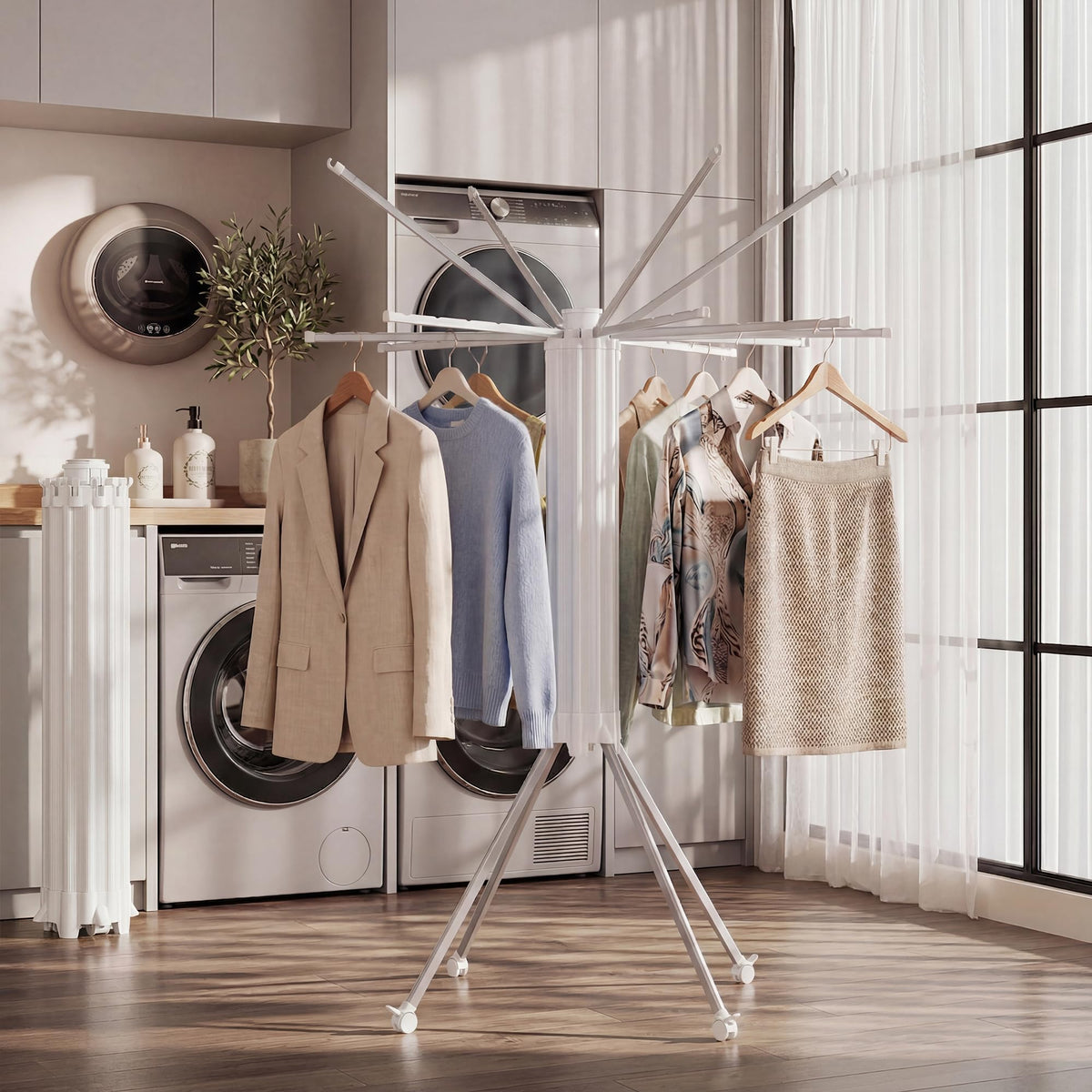 RFOUO Clothes Drying Rack Aluminum-4 Legs 16rods Single Layer, Portable Foldable Drying Rack,Space Saving Laundry Drying Rack,Drying Rack Clothing for Laundry Bedroom Household