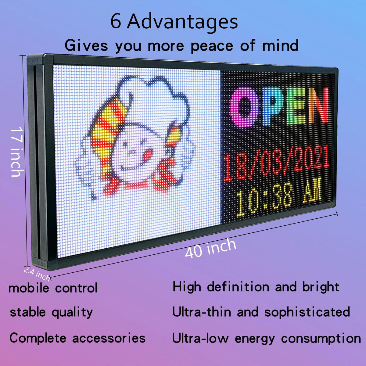 P6 Programmable Led Sign Custom Scrolling Outdoor Digital Signs For Businesses Display Screen Electronic Message Board Stock Ticker Advertising Pixel Led Panel Marquee 40"X17"
