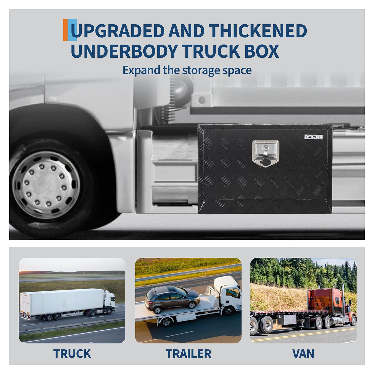 Garvee 24"x14"x16" Underbody Truck Tool Box - Heavy Duty Aluminum Diamond Plate Lockable Storage Box with T-Handle Latch & Keys, Waterproof Pickup Trailer Van Under-Vehicle Cargo Box, Black