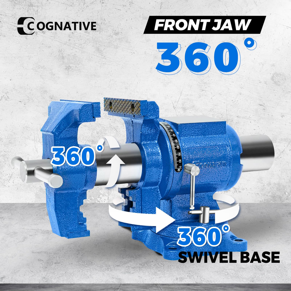 COGNATIVE 5-Inch Heavy Duty Bench Vise Ductile Iron Bench Vise 360° Multi-Purpose Bench Vice with Anvil, Clamp force 4000KG, Blue