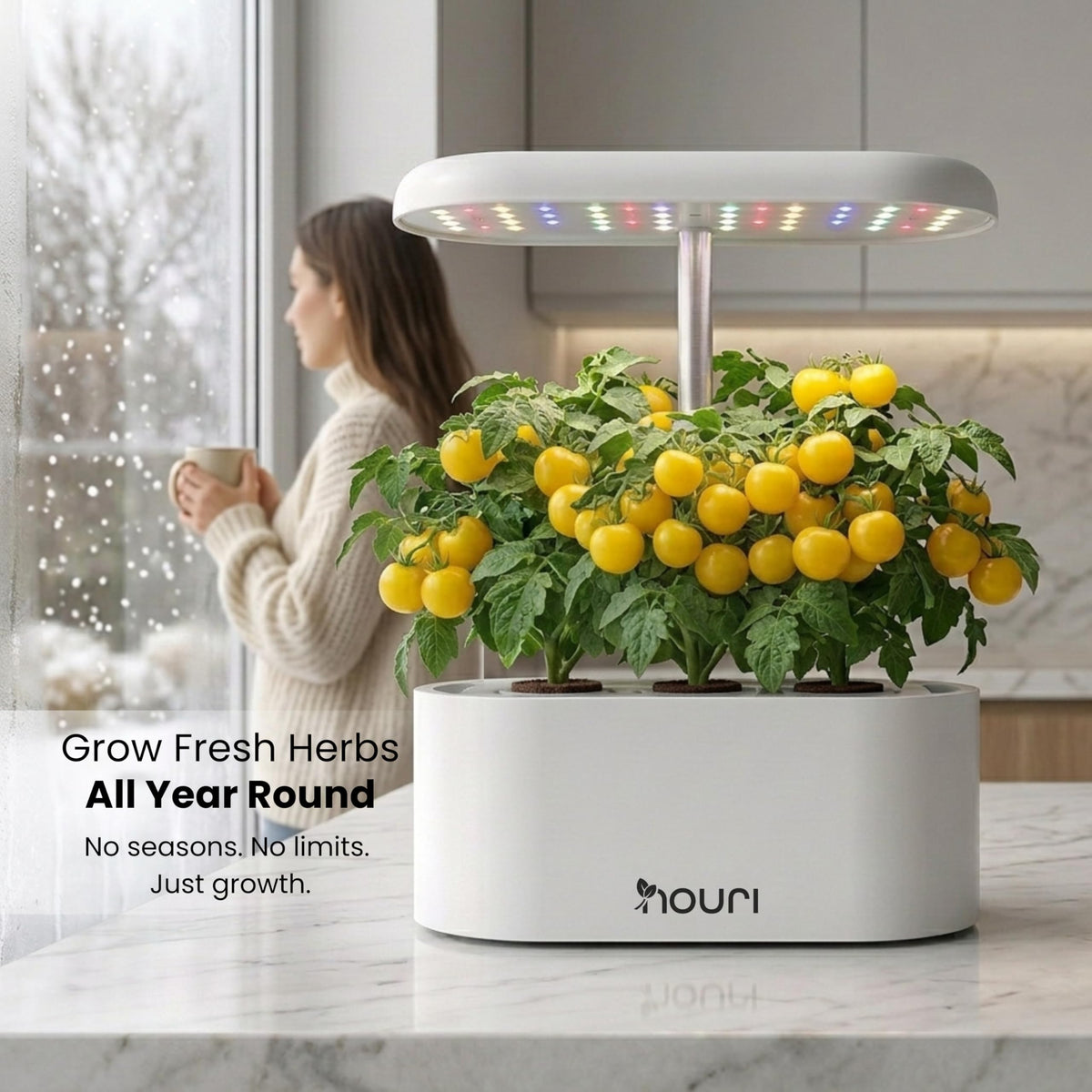 Nouri Hydroponics Growing System, 5 pod APP Smart Indoor Herb Garden Kit with LED Grow Lights, Hydroponic Herb Garden Indoor for Plant Lovers, Gardeners, Kitchen, Basil Seeds Included