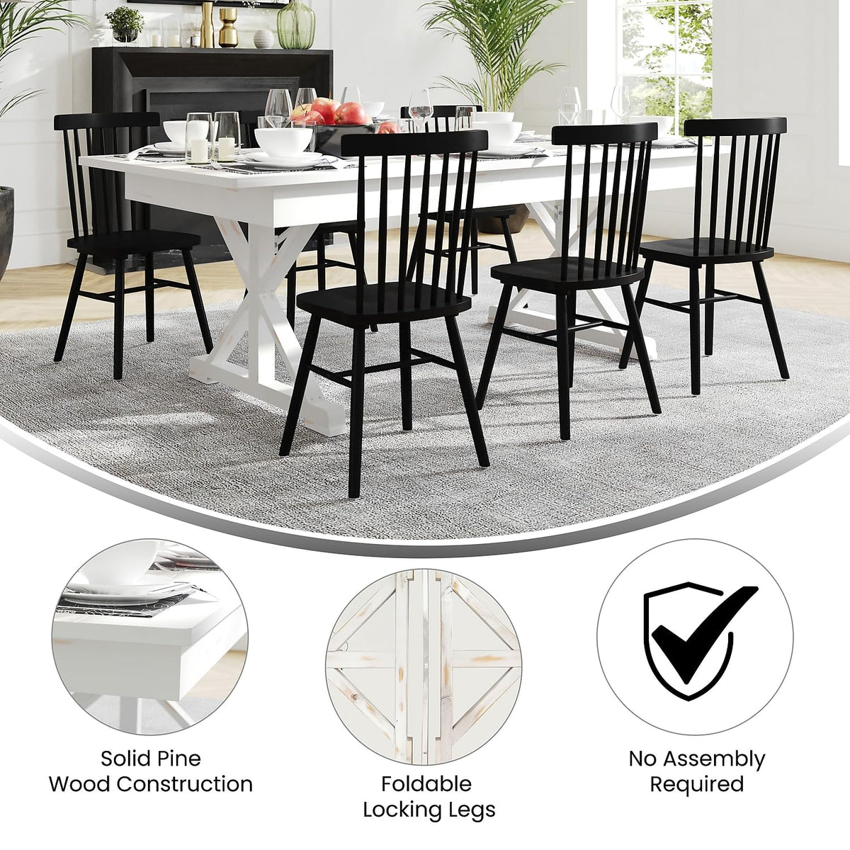 Flash Furniture Hercules Folding Farmhouse Dining Room Table with X Legs, Commercial Grade Rectangular Solid Pine Farm Table for 8, 7' x 40", Antique Rustic White