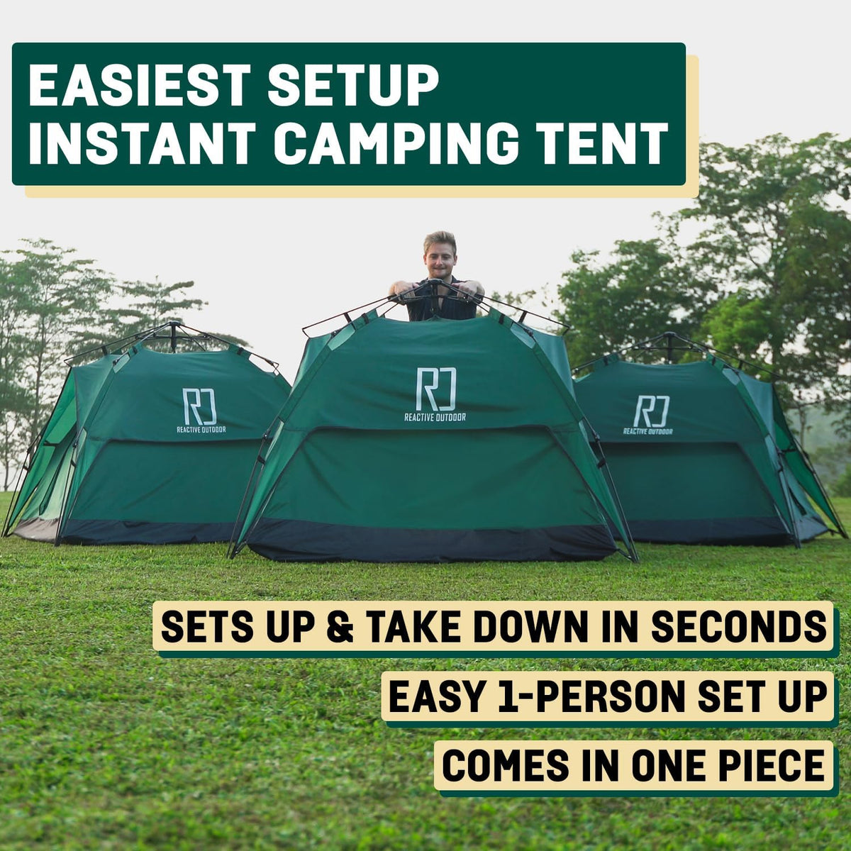 Reactive Outdoor Tent - 3 Second Tent - 3 Sec Instant Pop Up - Easy and Quick Setup Camping - 1 Person Setup Waterproof Double Layer Outdoor Camping (Large (2-3 Person))