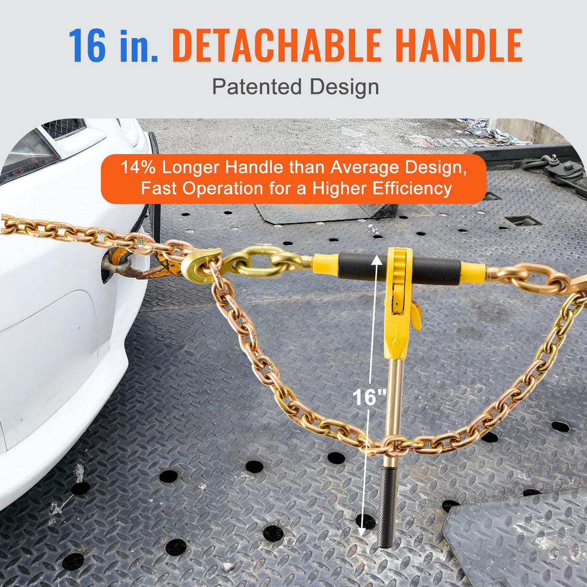 VEVOR Ratchet Binder with 5/16-3/8 inch, 7100 lbs Load Limit G80, Detachable Anti-Skid Handle, Tie Down Hauling Binders for Flatbed Truck Trailer, 2 Set Black & Yellow